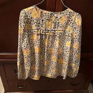LOFT Women's Yellow and Gray Floral Blouse